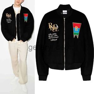 Jaquetas Masculinas RHUDE Chegada Jaqueta de Algodão Flores e Plantas Bordado Beisebol Collar Casaco Zipper Oversize Homens Mulheres Manter Aquecido Manga Longa J230928