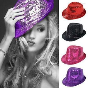 Bola bonés dança mostrar festa jazz chapéu glitter lantejoulas cowboy moda role play prop desempenho traje feminino homens miçangas chapéus fedoras