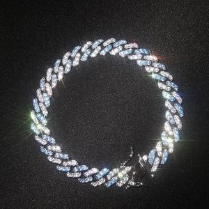 Iced Out Miami Catena a maglie cubane Blu mare Catene in oro da uomo Collana Bracciale Moda Gioielli Hip Hop 9MM231E