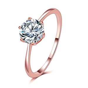 Classic Six Claw Rose Gold Color Ring Austria Crystal Wedding Ring for Bridal Christmas Gift for Women Jewelry Engagement Ring199P