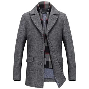 Trench da uomo in misto lana 2023 Autunno Inverno in grigio Giacca casual con colletto rovesciato da lavoro Addensare capispalla caldo Giacca a vento 230927