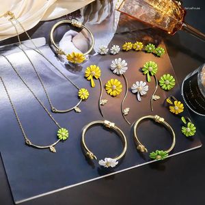 Stud Earrings Women's Fashion Romantic Daisy Flower Rings Bracelets Necklace Multicolor Cute Lyrical Gift Jewelry For Lady Girls