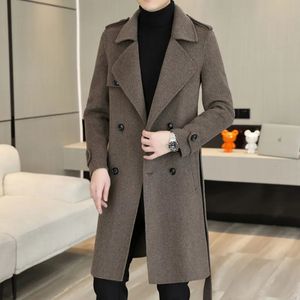 Men's Wool Blends Autumn and Winter 2023 Highend Fashion Handsome Trend Handmade Doublesided Woolen Coat Long Over The Knee 230927