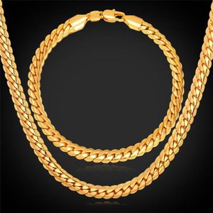 18quot32quot Men Gold Chain 18K Real Gold Plated Wheat Chain Halsband Armband Hip Hop Jewelry Set1070667309h