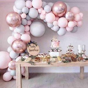 Ballongirlanden-Set, Macaron-Ballon in Grau und Rosa, 4D-Folienballons aus Roségold, Set für Hochzeiten, Babypartys, Geburtstagsfeiern, Dekorationen 22952