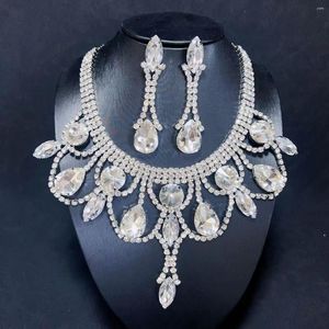 Halskette Ohrringe Set 2023 Mode Neueste Big Droplet Anhänger Kristall Acryl frauen Hochzeit Schmuck Strass Charm Ohrring