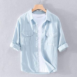 Men's Casual Shirts Shirt Japanese Simple Safari Style Cotton Half Sleeve For Men 2023 Summer Fashion Trend Streetwear Clothing