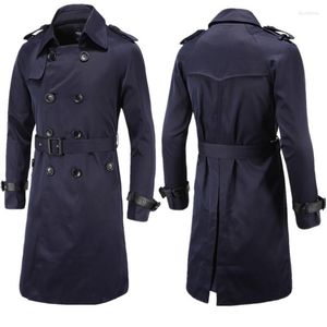 Men's Trench Coats 2023 Mens Spring Autumn Windbreak Overcoat Long with Belt Male Pea Coat Double Breasted Peacoat