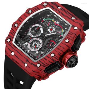 ساعات المعصم الساعات الرجال للرجال السيليكون حزام مقاوم للماء 3BAR الرياضية الكوارتز wristwatch tonneau علبة مضيئة الهدايا الكرونوغراف الزمنوغراف