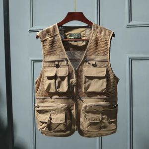 Men's Vests Tooling Vest Spring and Summer Thin Hollow Multipocket Functional Wind Tactical Brand Jacket 230927