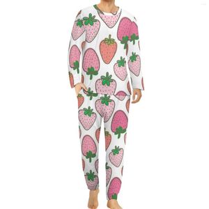 Herren-Nachtwäsche, Pinky Fresh Strawberry Pyjamas, süßer Mann, langärmelig, weiche Pyjama-Sets, zweiteiliges Zimmer, Herbst, individuelle Nachtwäsche, Geschenkidee