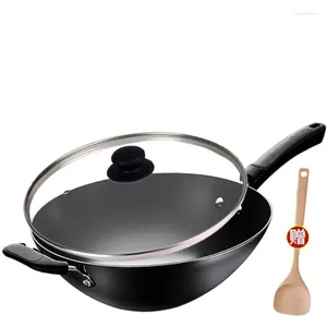 Pannor Hemma gjutjärn köksredskap och kokkruka obelagda wok paninduktion kokar gas universal non stick stekning