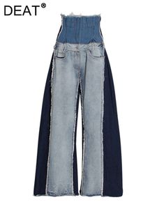 DEAT 2023 NYA SUMMERMODE KVINNER KLÄDER Hög midja i full längd byxor kvinnliga denim lapptäcke jeans långa ww63205l