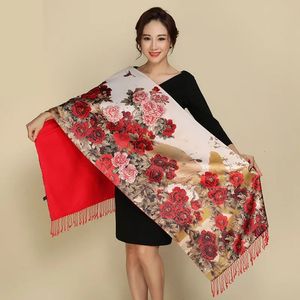 Scarve's Scarf Silk Cashmere Vintage Chinese Style Warm Print Shawl Elegant Multicolor 231025