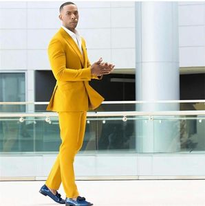 Мужские костюмы Красивый желтый свадебный мужской костюм 2023 2 шт. Жених Брючный костюм Деловой пиджак (пиджак с галстуком))