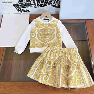 designer tracksuits Dress suits for Girls Size 110-160 CM 2pcs Hot diamond logo round neck sweater and classic floral print skirt Sep25