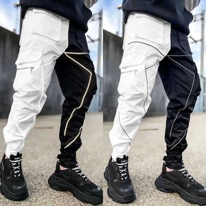 Herrenhose Herren Casual Schwarz Weiß Patchwork Cargohose Lose Plus Size Gestreift Multi Pocket Jogging Sport Fitness Hip Hop Jogger Hose T230928