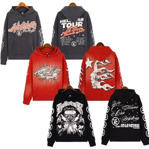 Hellstart Designer Hoodie Vintage Street Graffiti Style High Hooded Padded Sweatshirt Hiphop Washed Sweatshirts Long Sleeve Shirt 224