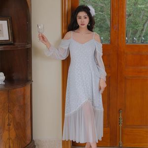 Kadınların pijama vintage nakış uzun geceleri kadınlar için seksi dantel nightwear zarif balık kuyruğu elbisesi tatil kız hediyeleri yaz