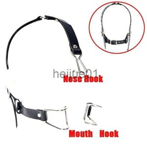 Bondage BDSM Slave Open Mouth Bite Gag Metal Nose Hook Oral Fixation Nose Clip Sex Toys PU Leather Head Harness Bondage Strap x0928