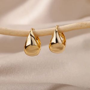 Stud Stainless Steel Chunky Hoop Earrings For Women Friends Vintage Gold Color Geometry Water Droplets Earrings Simple Party Jewelry 230927