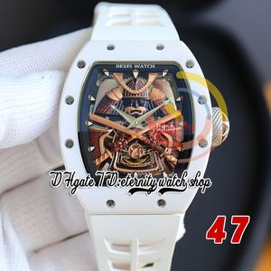 RRF 47 Versão mais recente Japão Miyota NH Automatic Mens Watch Caixa de cerâmica branca Golden Samurai Armor Dial Pulseira de borracha branca Super versão 2023 Eternity Relógios de pulso