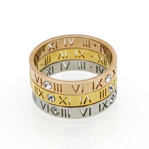 Nuovo anello a grandezza naturale 6-10 in oro rosa 18 carati con 4 diamanti, numeri romani, anello con coda in acciaio al titanio per uomo e donna245M