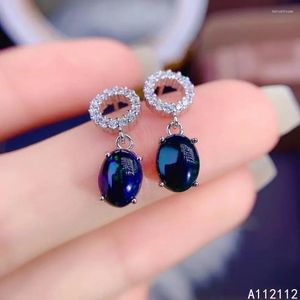 Stud Earrings Fine Jewelry 925 Sterling Silver Inset With Natural Gems Women's Luxury Noble Oval Black Opal Ear Support Detectio