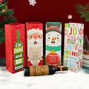 Подарочная сумка для красного вина, сумка с рождественским узором, бутылка красного вина с ручкой, сумка для фестиваля, прямоугольные бумажные пакеты