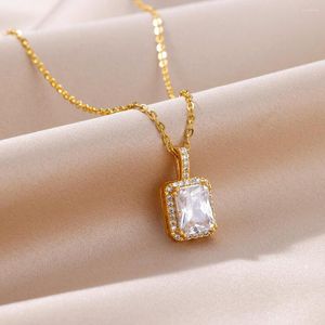 Pendant Necklaces Luxury Shiny Big Crystal Zircon Necklace For Women 18K Gold Plated Jewelry Body Decorate Aesthetic Charm Accessories