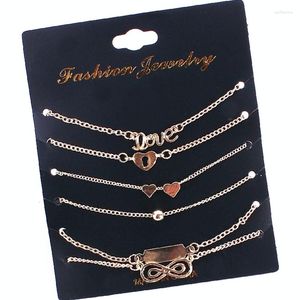 Link Armbänder 6 Teile/satz Mode Vintage Unendlichkeit 8 Für Frauen Herz Gold Farbe Armband Set Legierung Bijoux Schmuck Geschenk Großhandel