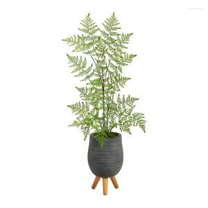 Dekorativa blommor ruffle Fern Artificial Tree in Grey Planter med stativ