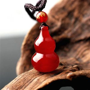 Natural Red Chalcedony Gourd Jade Pendant Necklace Chinese Carved Charm Agate Jewellery Accessories Fashion Amulet
