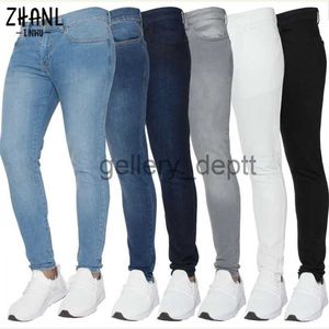 Mäns jeans Nya mäns stretch mager jeans mode elastiska bomull smala denim byxor man plus storlek blyertsbyxor ren färg casual byxor j230928