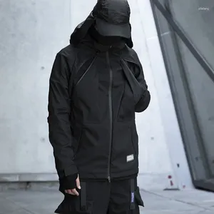 Męskie okopy powłoki WhyWorks TechWear Water odporny na czarną kurtkę z miękką kurtką hip hop w stylu punkowym moda