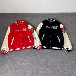 Men's Jackets Patchwork Human Made Girls Don't Cry Varsity Baseball Jacket Men Women Embroidery Towel Red Heart Patch Sleeve Casual Coat J230928