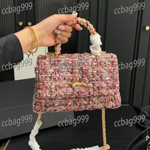 Women Co Tweed Mini Flap Bag z górną rękojeść klasyczny klapa luksusowa torebka vintage na zewnątrz torebka monety krzyżowa projektant projektant Portfel Portfel Uchwyt karty Sacoche 22cm