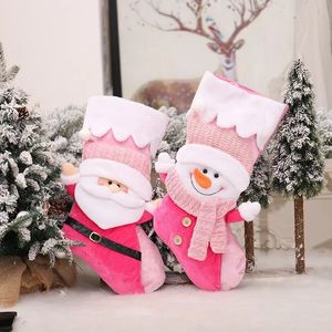 Christmas Decorations Stocking Decoration Three-dimensional Old Man Snowman Doll Raised White Edge Pink Children's Candy Bag Gift 230928