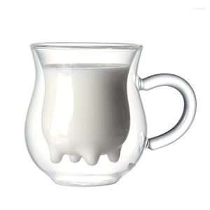 Canecas resistente ao calor parede dupla vidro borosilicato criativo caneca de leite presente para crianças 220ml