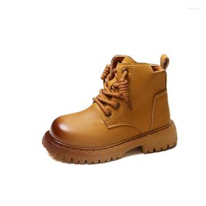 Boots Unissex Kids tornozelo infantil Cavaleiros de moda para meninos e meninas Sapatos de couro de outono da primavera Amarelo preto