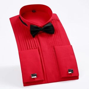 Camisas de vestido masculinas francês manguito smoking camisa cor sólida asa ponta colarinho homens manga longa formal casamento noivo y230927