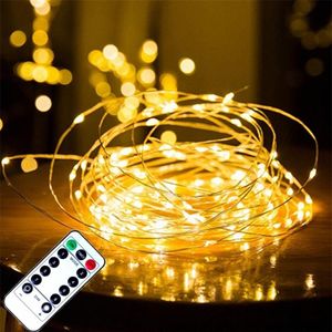 Fjärrkontroll Fairy Lights Copper Wire Timer LED String Lights Garland Jul Decoration Lights USB Batterisdriven 5 10 20M Y2303