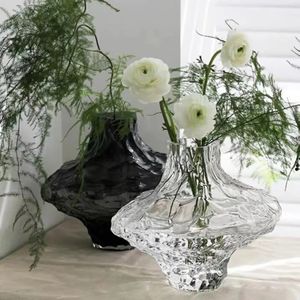 Vases Textured Transparent Smoke Grey Irregular Glass Vase Nordic Style Home Decoration Ornaments 230928