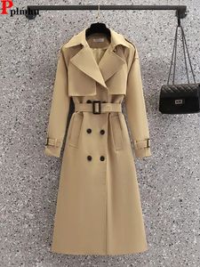 Kvinnor Trenchrockar Double Breasted Khaki Long Coat Vintage Classic Slim Windbreaker Casaco Women Casual Gabardina Chaquetas Korean Abrigos 230928