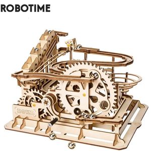 Pista elétrica / RC Robotime Rokr 4 tipos Marble Run DIY Waterwheel Modelo de madeira Kits de blocos de construção Montagem Brinquedo Presente para crianças Adulto Dropship 230928