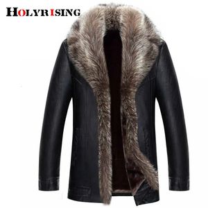 Herren Leder Kunstleder M-5XL Holyrising Echter Waschbären Pelzkragen Männer Kunstleder Jacken Winter verdicken Mantel Jaqueta de Couro Chaqueta Männer PU Leder 230927