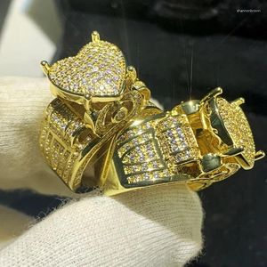 Anéis de cluster 2023 Top vender jóias de luxo artesanal 925 prata ouro preenchimento pave branco saphire cz diamante mulheres casamento anel de banda de noivado