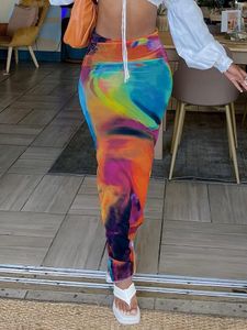 Spódnice dziwne puss kolorowy nadruk maxi gradient chudy stretch vintage letnie letnie dzikie ulicy swobodne eleganckie dno dziewczyny