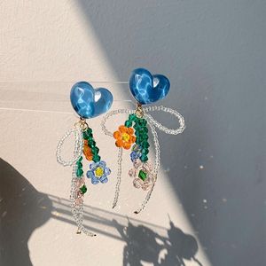 S3824 Modeschmuck Liebe Blumen Schleife Baumeln Ohrringe Bunte Elegante Handgemachte Webart Perlen Blumen Ohrstecker