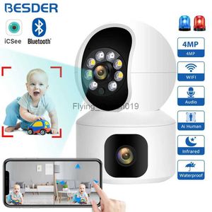 CCTV -lins Besder 4MP WiFi -kamera med dubbla skärmar Baby Monitor Night Vision Indoor Mini PTZ Security IP Camera CCTV Surveillance Cameras YQ230928